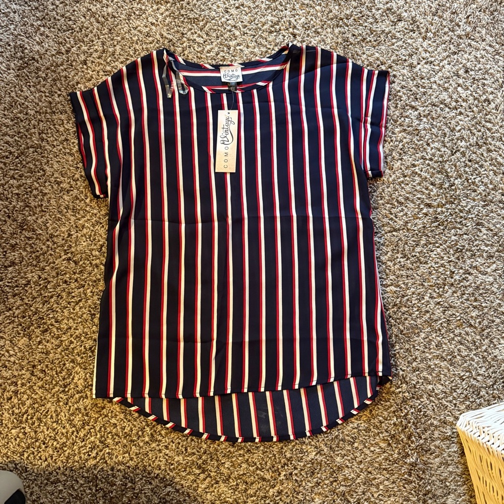 Como Vintage Striped Blouse - Navy, Red, White